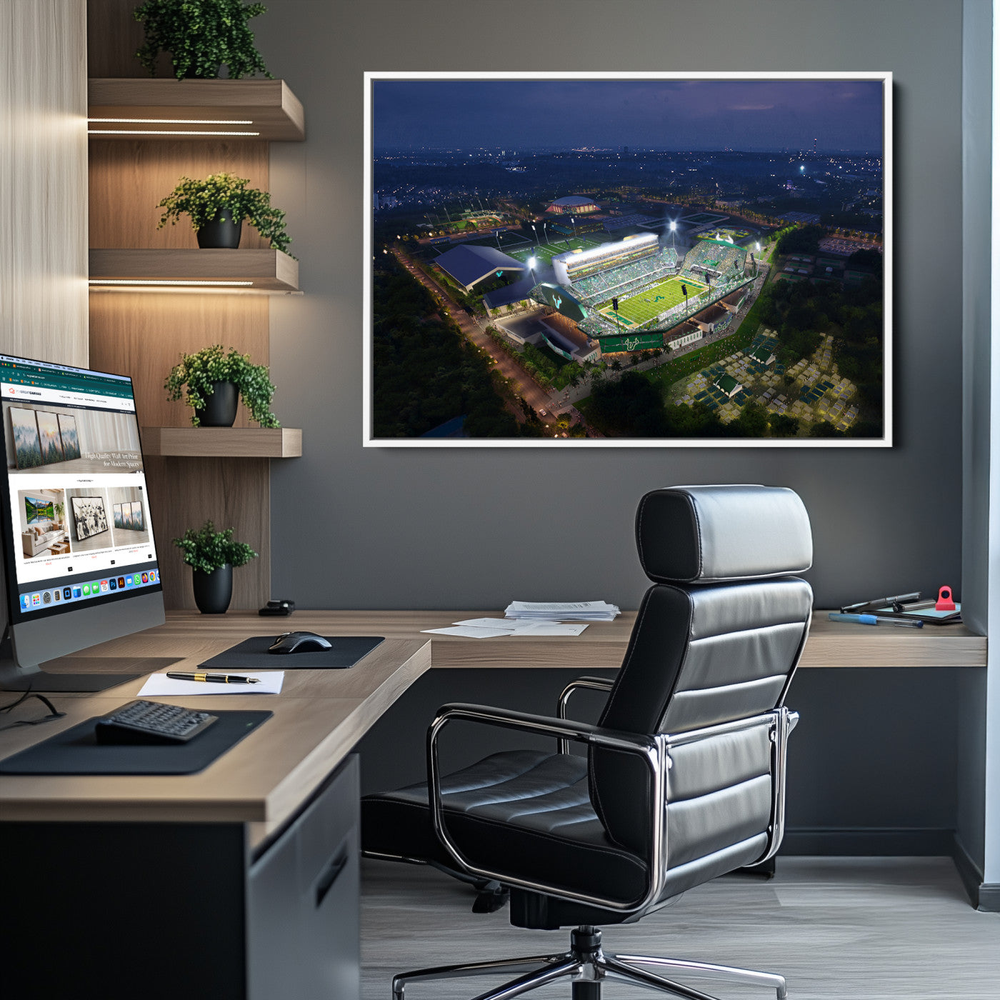 27554-MGV-CV-36X24-The University of South Florida Bulls Football Team Print - Tampa USF Football Stadium Wall Art Canvas Print