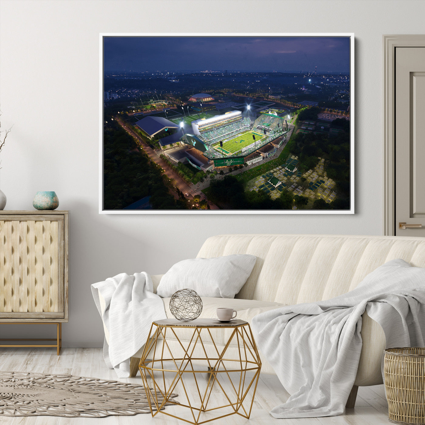 27554-MGV-CV-36X24-The University of South Florida Bulls Football Team Print - Tampa USF Football Stadium Wall Art Canvas Print