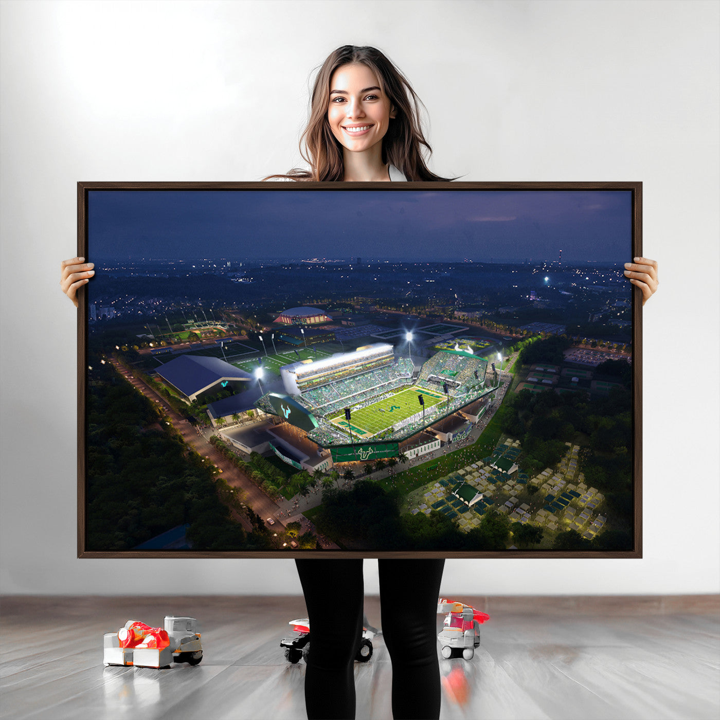 27554-MGV-CV-36X24-The University of South Florida Bulls Football Team Print - Tampa USF Football Stadium Wall Art Canvas Print