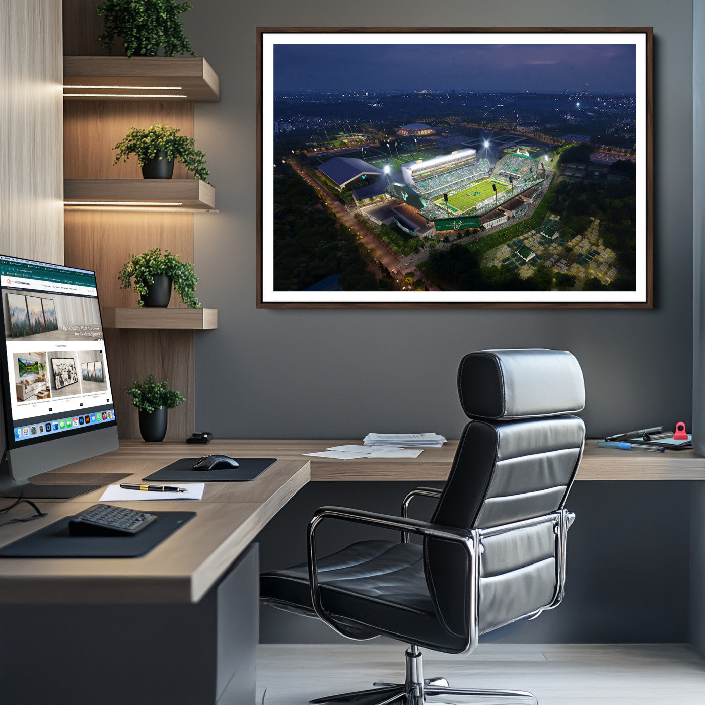 27554-MGV-CV-36X24-The University of South Florida Bulls Football Team Print - Tampa USF Football Stadium Wall Art Canvas Print