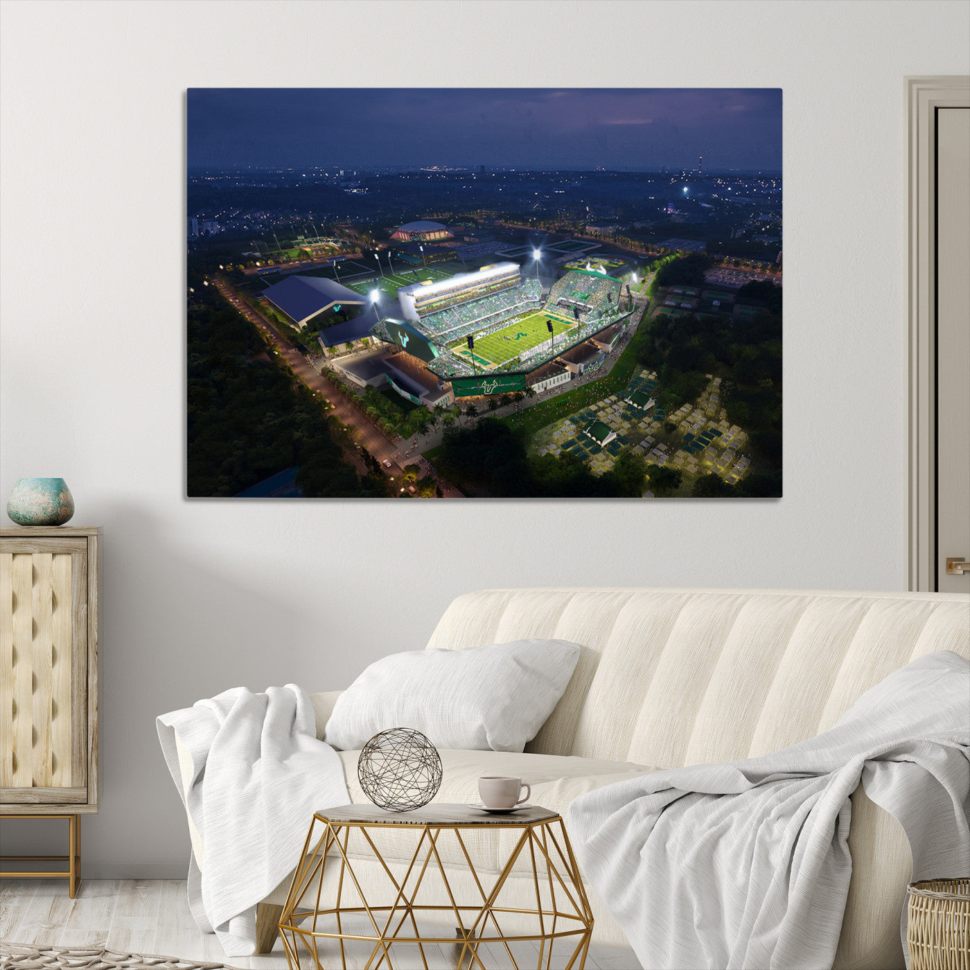 27554-MGV-CV-36X24-The University of South Florida Bulls Football Team Print - Tampa USF Football Stadium Wall Art Canvas Print