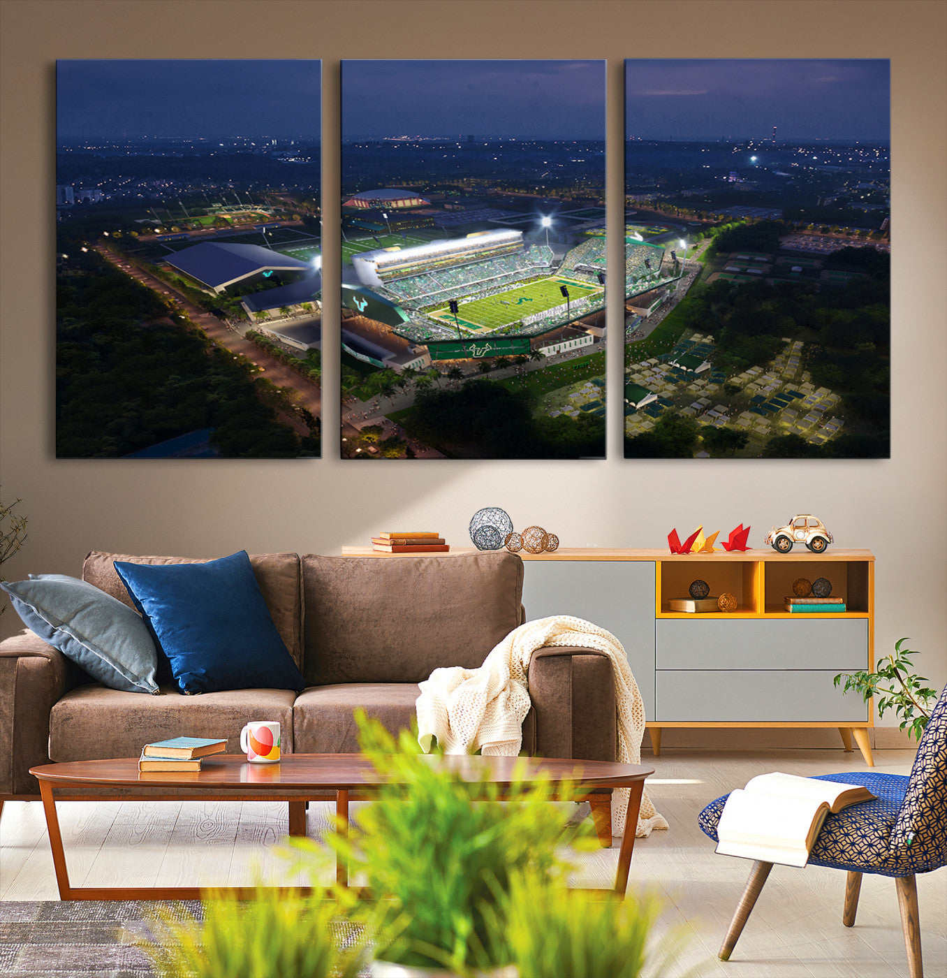 27554-MGV-CV-36X24-The University of South Florida Bulls Football Team Print - Tampa USF Football Stadium Wall Art Canvas Print