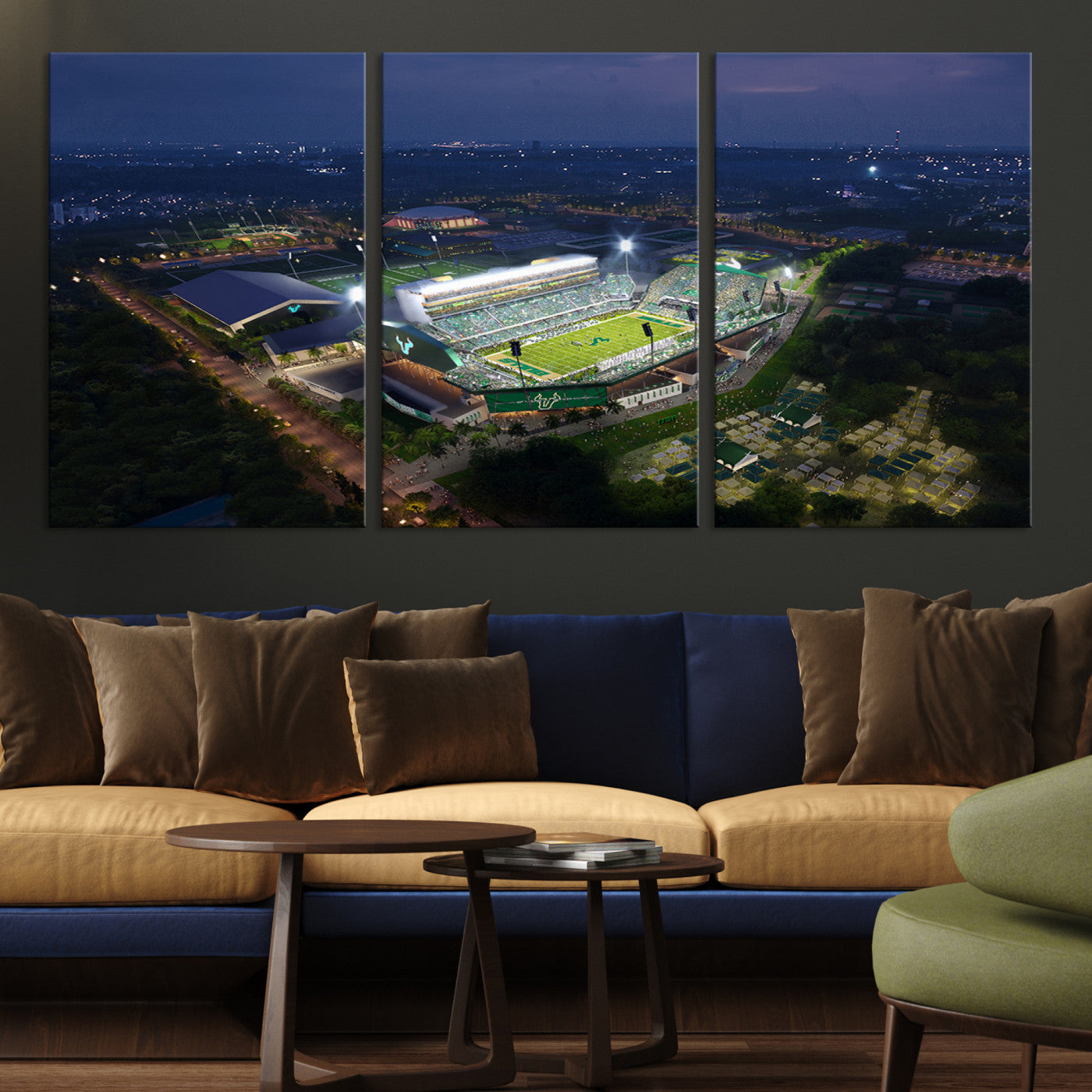 27554-MGV-CV-36X24-The University of South Florida Bulls Football Team Print - Tampa USF Football Stadium Wall Art Canvas Print