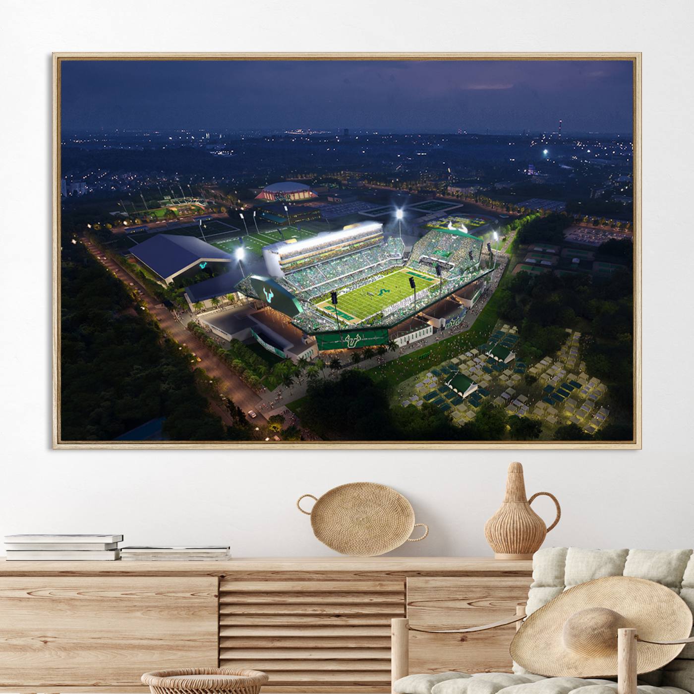 27554-MGV-CV-36X24-The University of South Florida Bulls Football Team Print - Tampa USF Football Stadium Wall Art Canvas Print