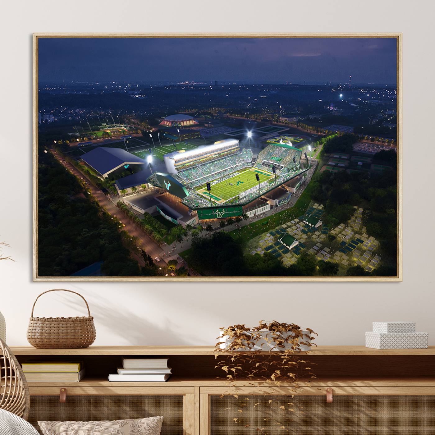 27554-MGV-CV-36X24-The University of South Florida Bulls Football Team Print - Tampa USF Football Stadium Wall Art Canvas Print
