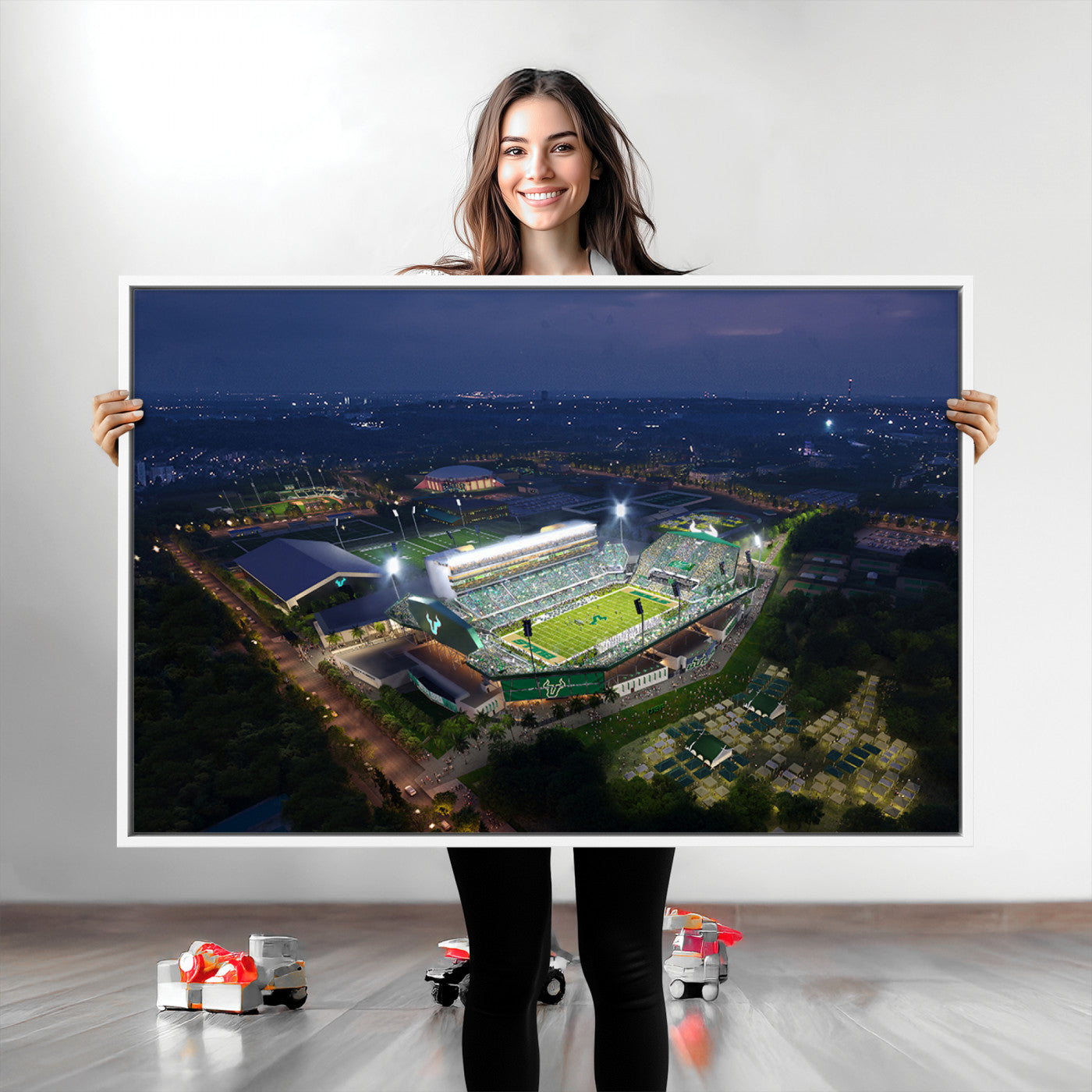 27554-MGV-CV-36X24-The University of South Florida Bulls Football Team Print - Tampa USF Football Stadium Wall Art Canvas Print