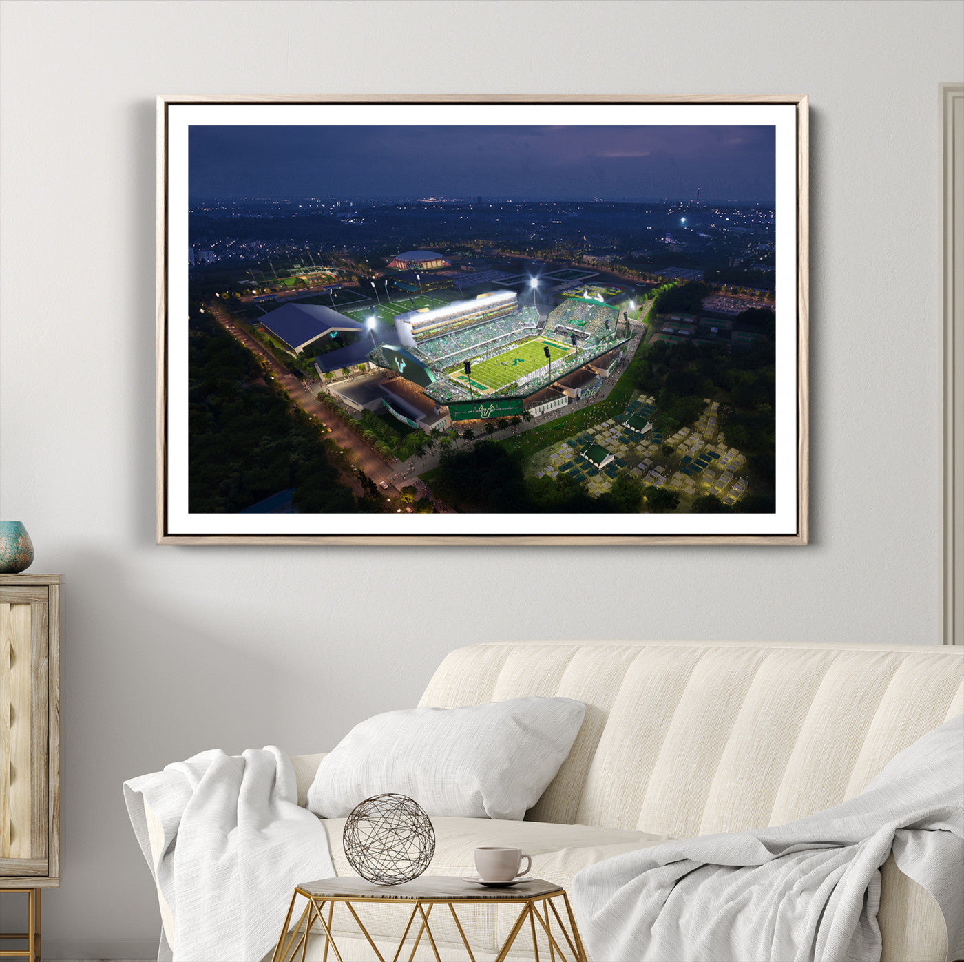 27554-MGV-CV-36X24-The University of South Florida Bulls Football Team Print - Tampa USF Football Stadium Wall Art Canvas Print