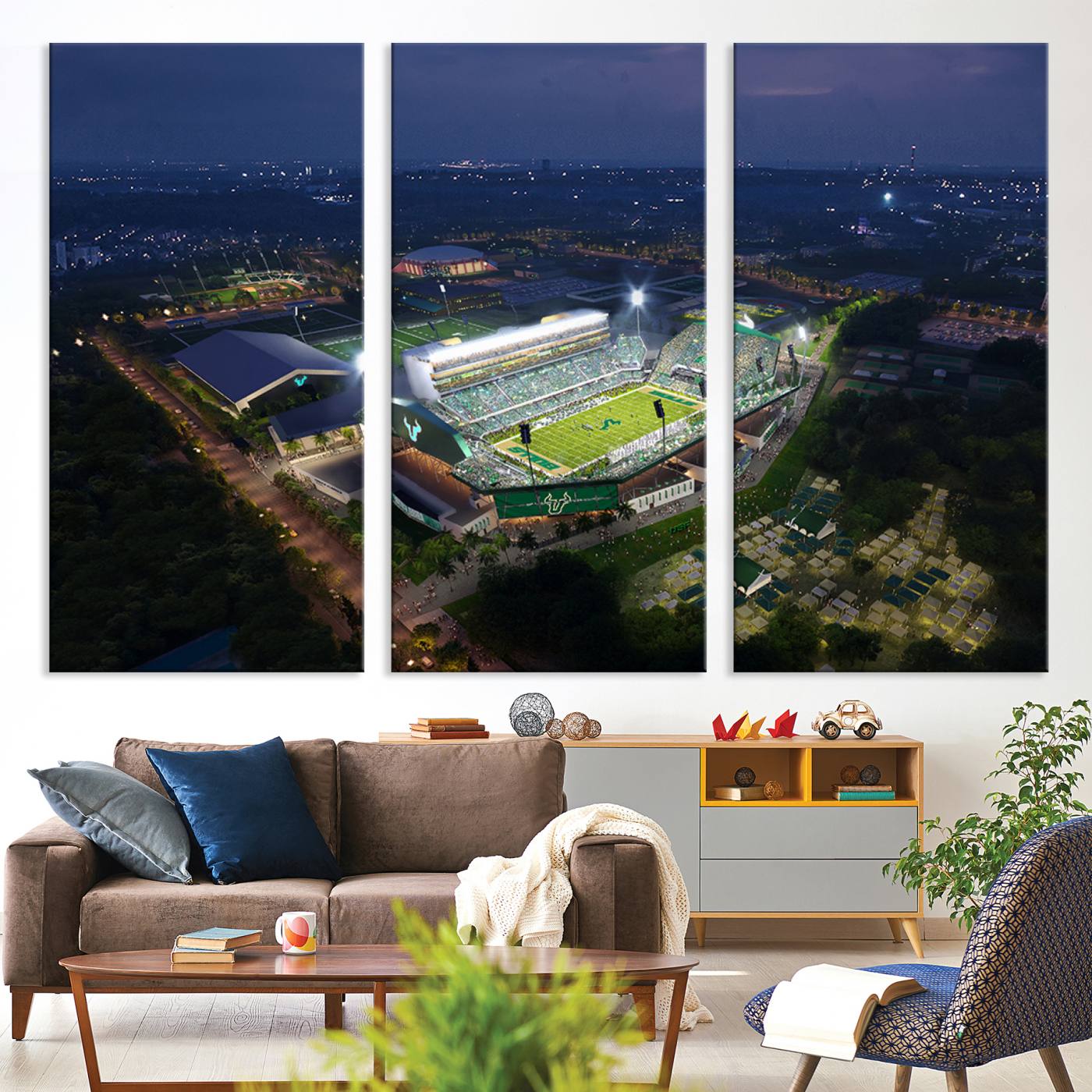 27554-MGV-CV-36X24-The University of South Florida Bulls Football Team Print - Tampa USF Football Stadium Wall Art Canvas Print
