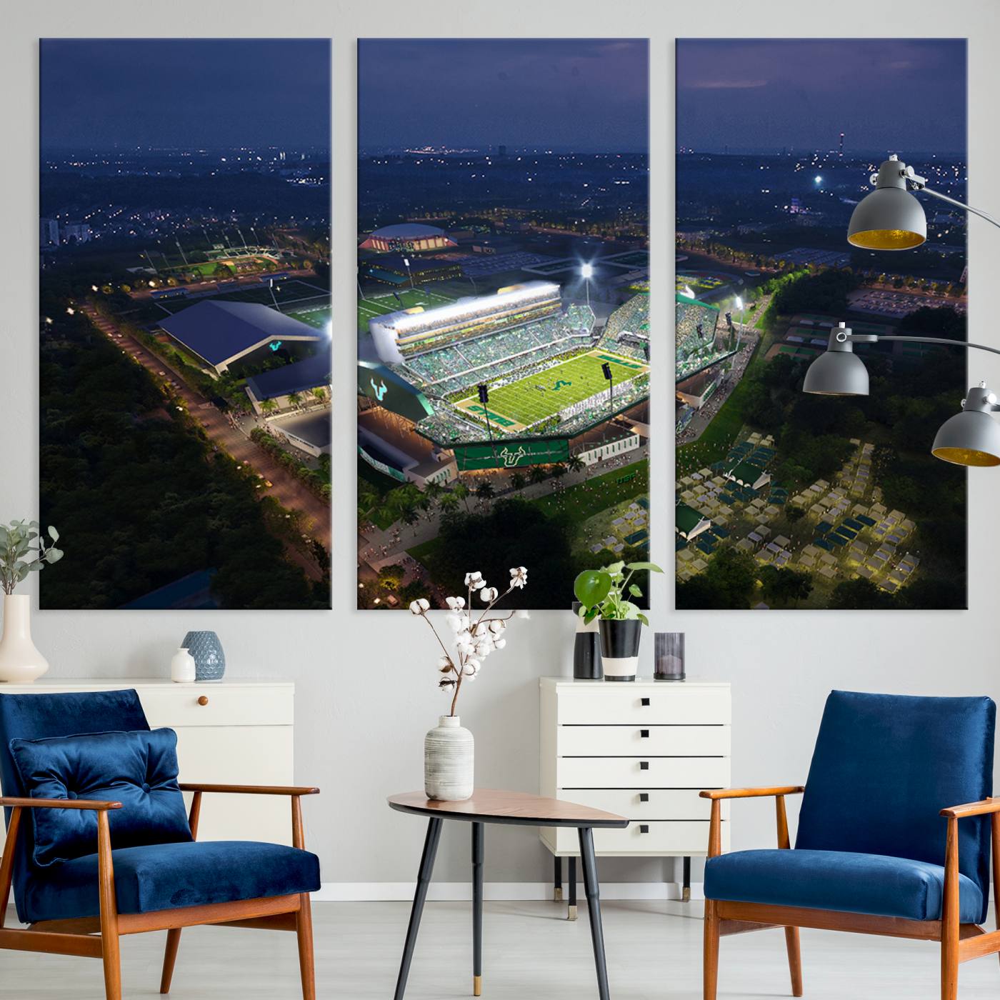 27554-MGV-CV-36X24-The University of South Florida Bulls Football Team Print - Tampa USF Football Stadium Wall Art Canvas Print
