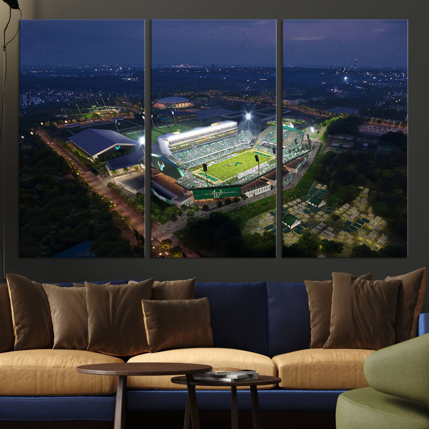 27554-MGV-CV-36X24-The University of South Florida Bulls Football Team Print - Tampa USF Football Stadium Wall Art Canvas Print