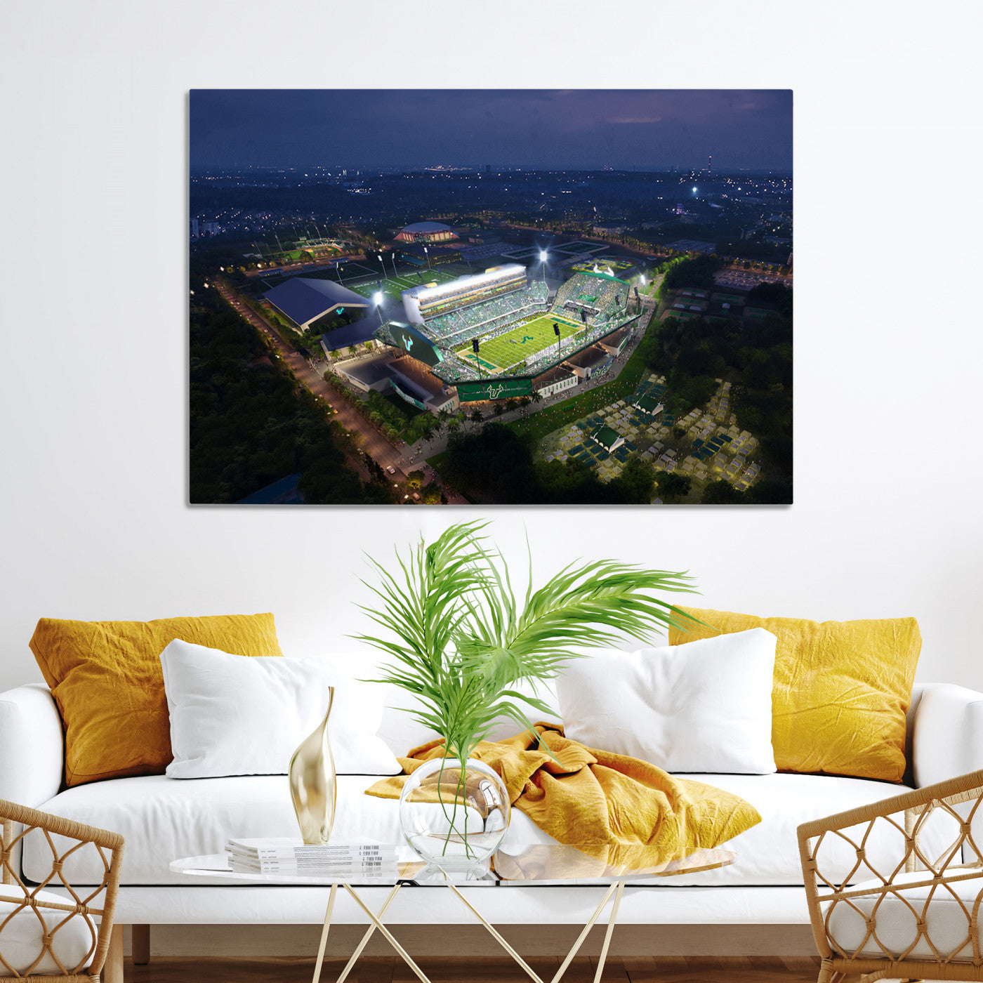27554-MGV-CV-36X24-The University of South Florida Bulls Football Team Print - Tampa USF Football Stadium Wall Art Canvas Print