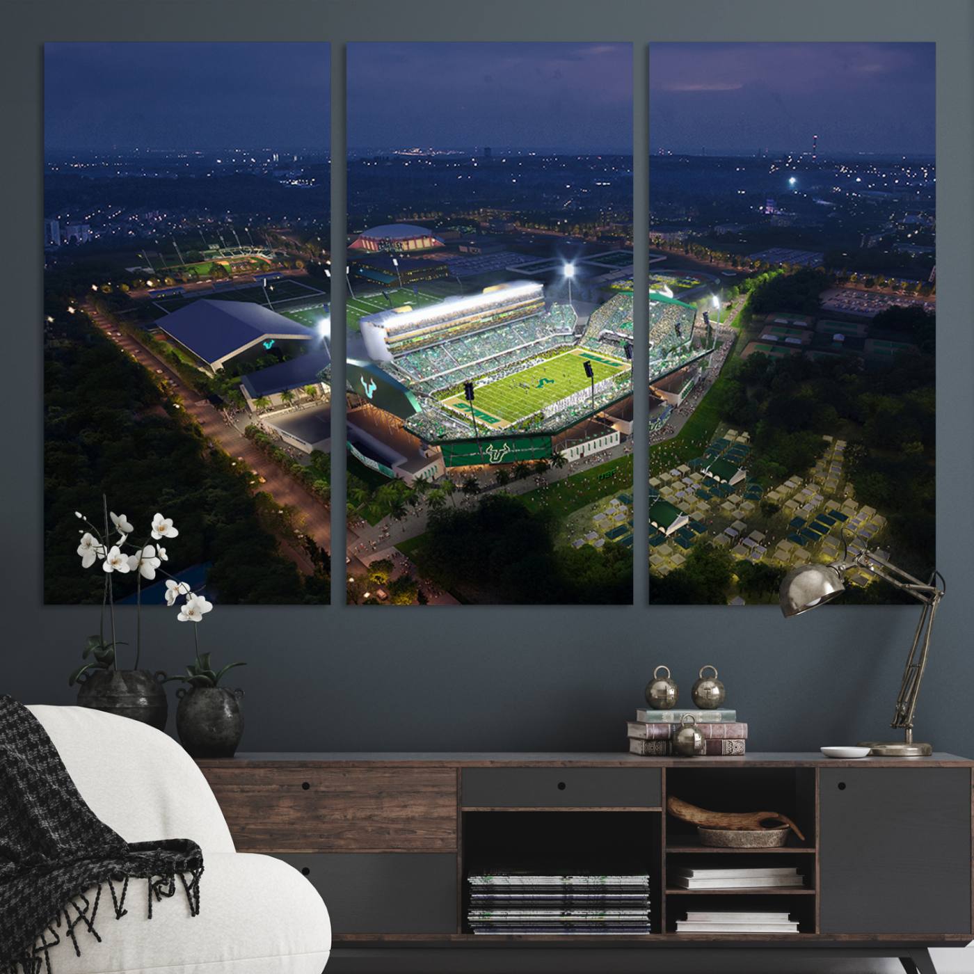 27554-MGV-CV-36X24-The University of South Florida Bulls Football Team Print - Tampa USF Football Stadium Wall Art Canvas Print