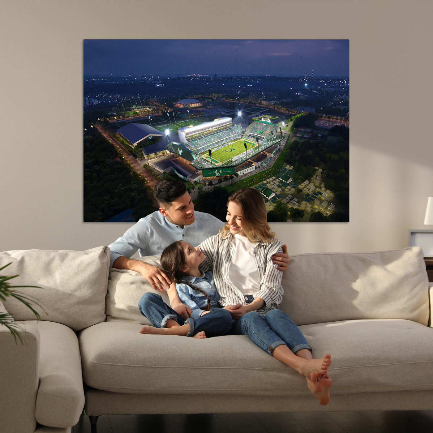 27554-MGV-CV-36X24-The University of South Florida Bulls Football Team Print - Tampa USF Football Stadium Wall Art Canvas Print