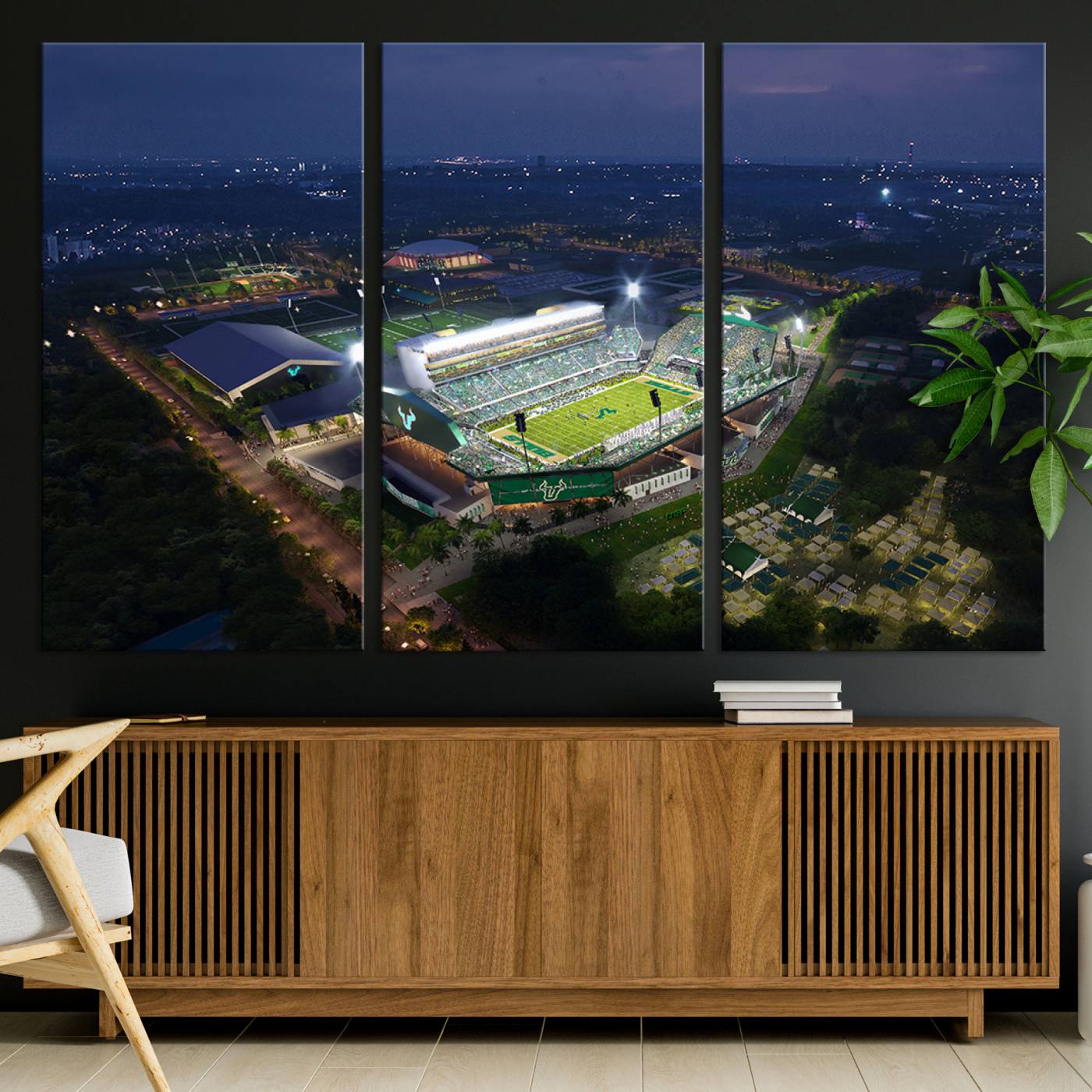27554-MGV-CV-36X24-The University of South Florida Bulls Football Team Print - Tampa USF Football Stadium Wall Art Canvas Print