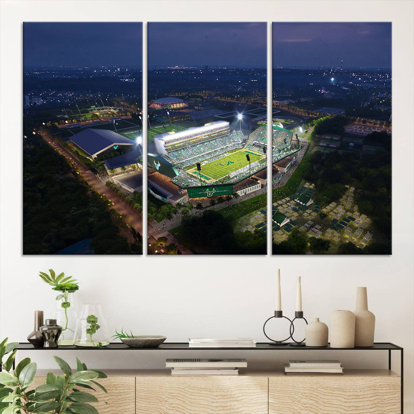 27554-MGV-CV-36X24-The University of South Florida Bulls Football Team Print - Tampa USF Football Stadium Wall Art Canvas Print