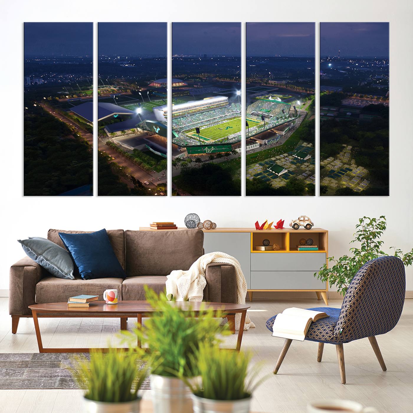27554-MGV-CV-80X40-5P-The University of South Florida Bulls Football Team Print - Tampa USF Football Stadium Wall Art Canvas Print