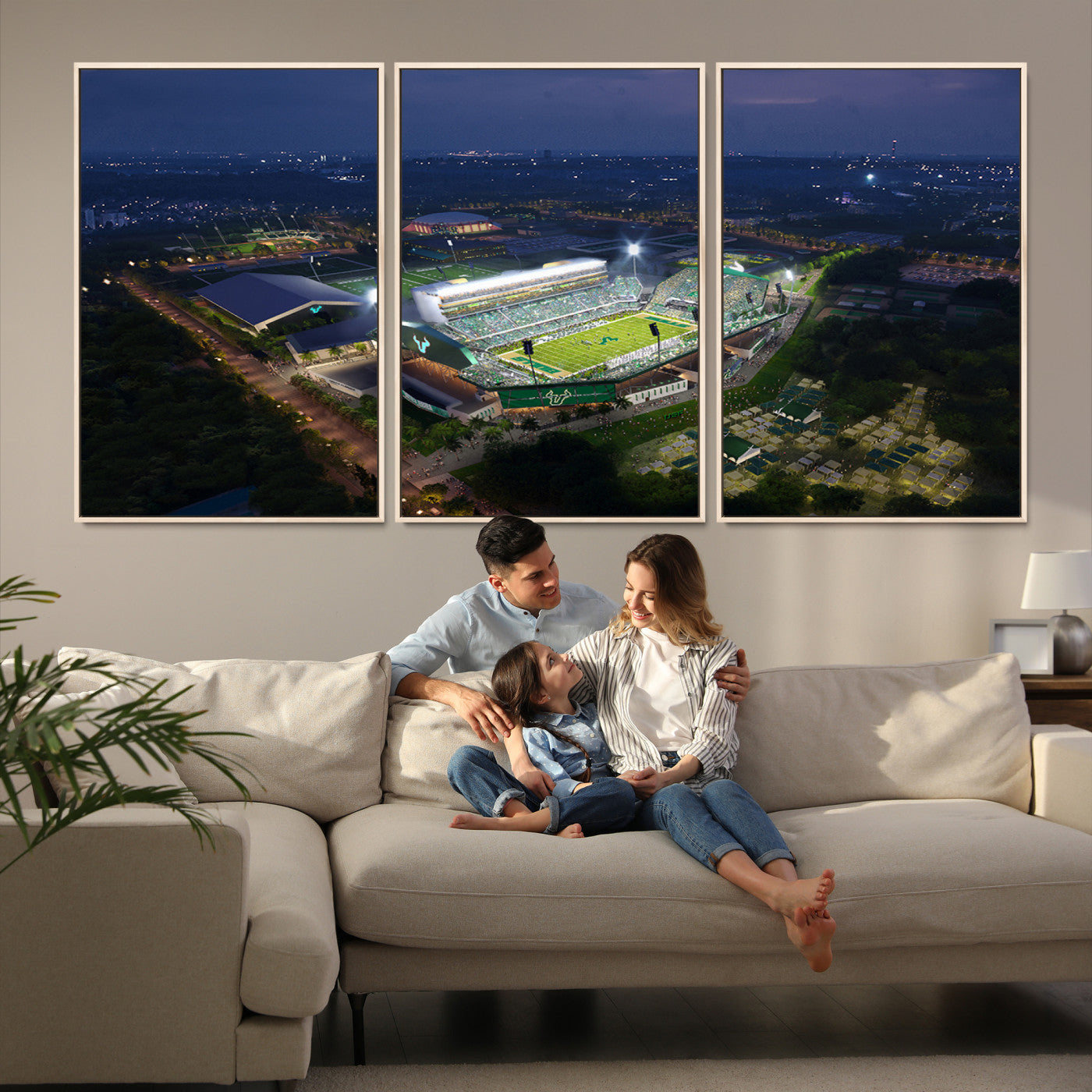 27554-MGV-FC-60X30-3P_Natural-The University of South Florida Bulls Football Team Print - Tampa USF Football Stadium Wall Art Canvas Print