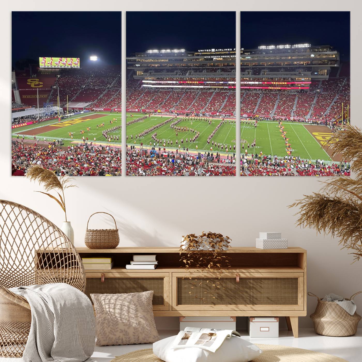 26280-MGV-CV-36X24-The University of Southern California USC Trojans Football Team Print - Los Angeles Memorial Coliseum Stadium Wall Art Canvas Print