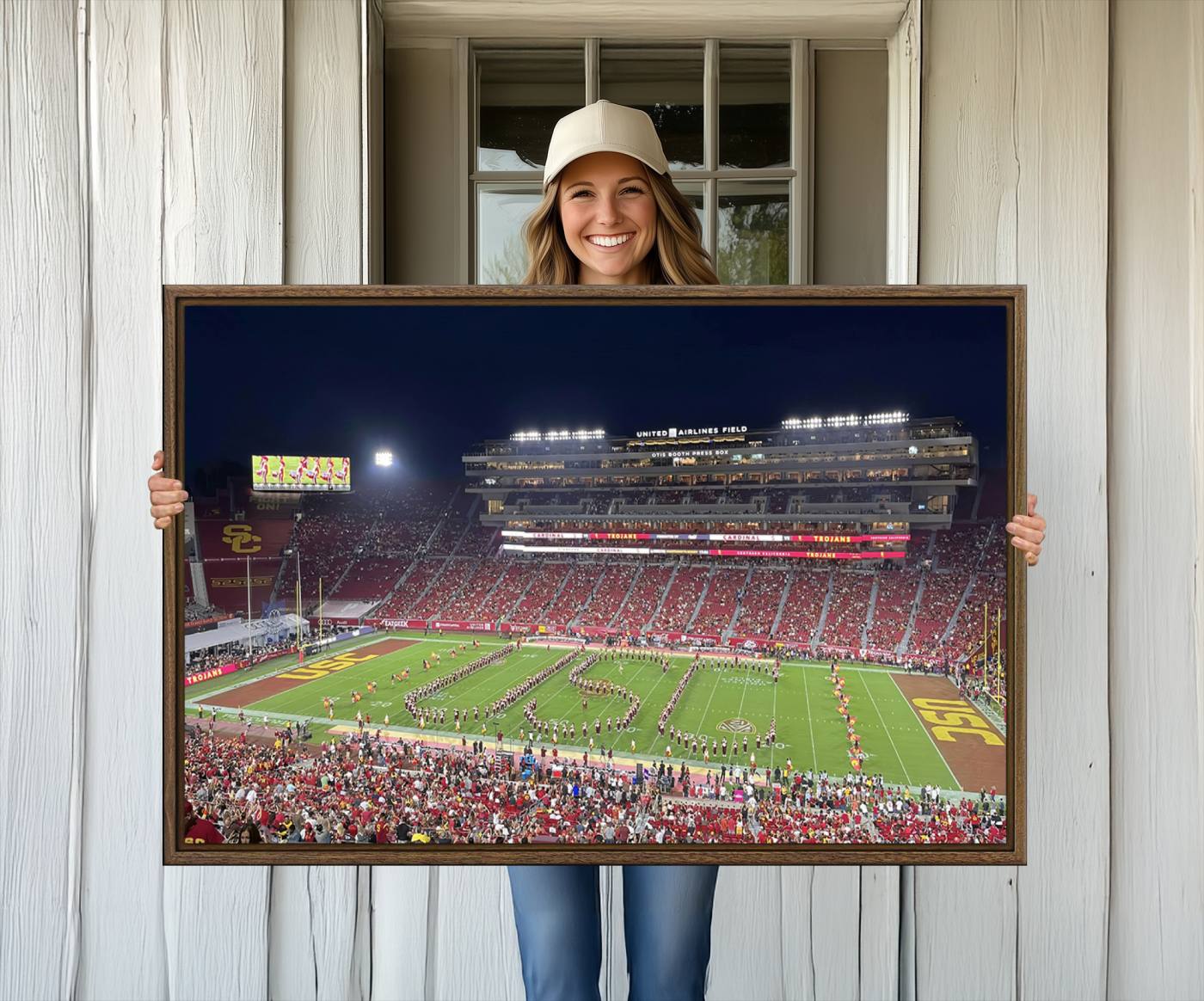 26280-MGV-CV-36X24-The University of Southern California USC Trojans Football Team Print - Los Angeles Memorial Coliseum Stadium Wall Art Canvas Print