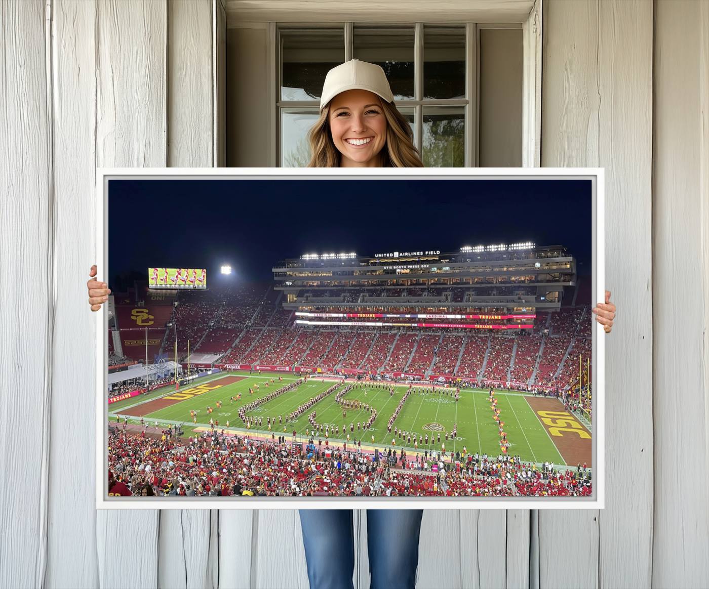 26280-MGV-CV-36X24-The University of Southern California USC Trojans Football Team Print - Los Angeles Memorial Coliseum Stadium Wall Art Canvas Print