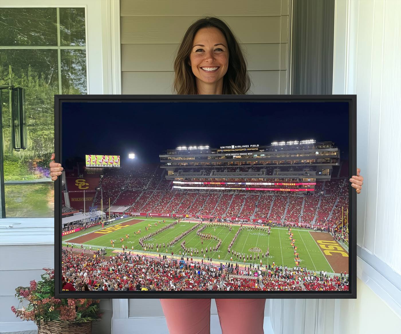 26280-MGV-CV-36X24-The University of Southern California USC Trojans Football Team Print - Los Angeles Memorial Coliseum Stadium Wall Art Canvas Print