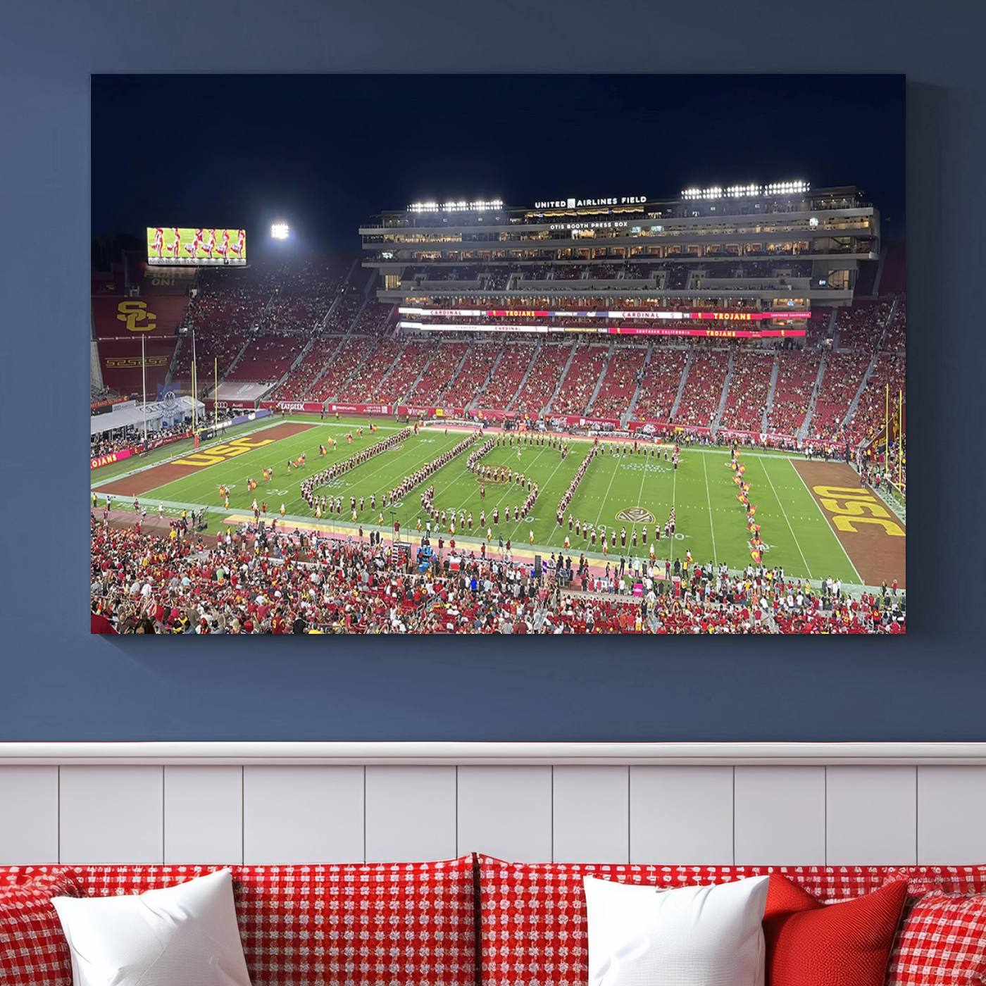 26280-MGV-CV-36X24-The University of Southern California USC Trojans Football Team Print - Los Angeles Memorial Coliseum Stadium Wall Art Canvas Print