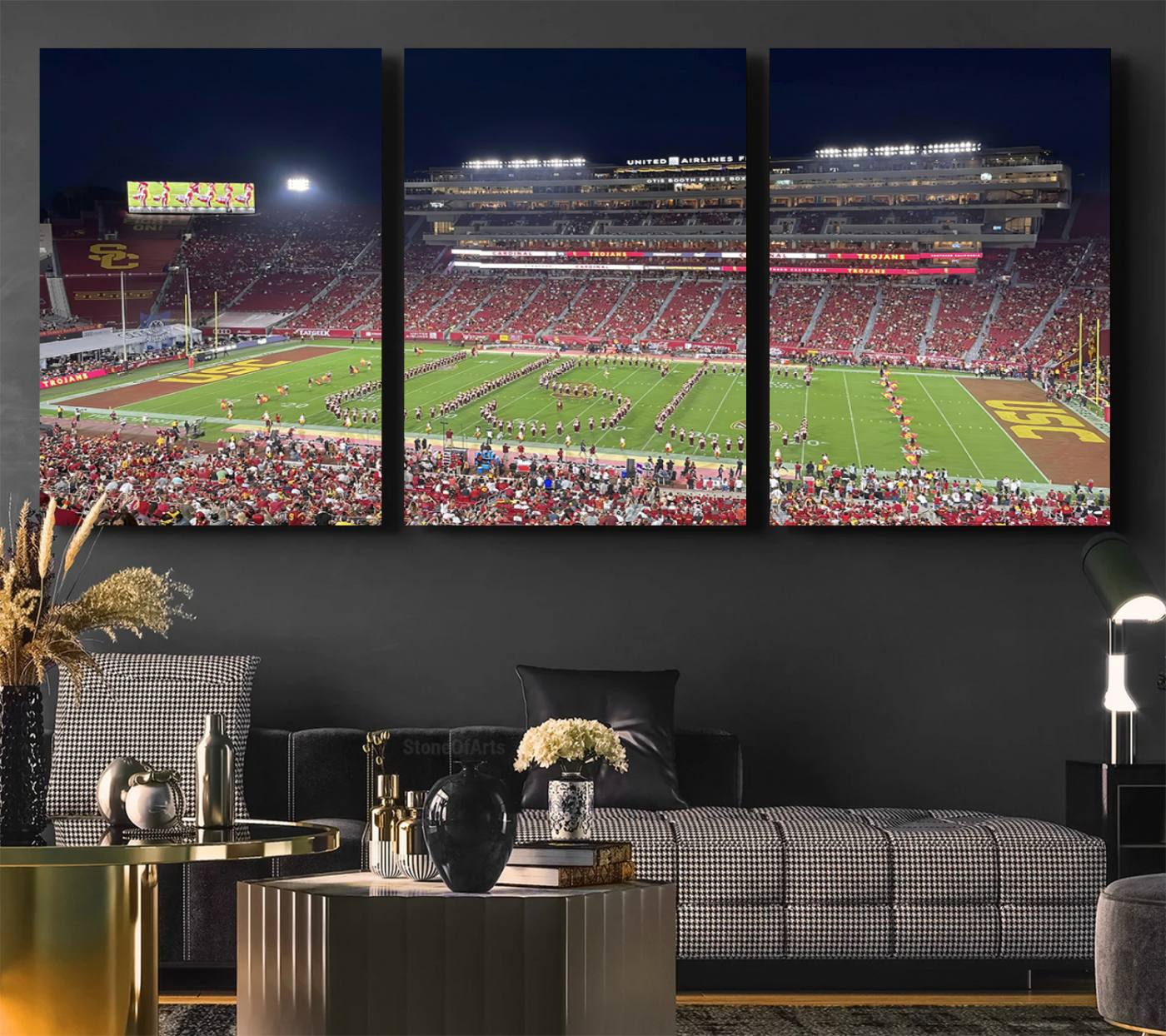 26280-MGV-CV-60X30-3P-The University of Southern California USC Trojans Football Team Print - Los Angeles Memorial Coliseum Stadium Wall Art Canvas Print