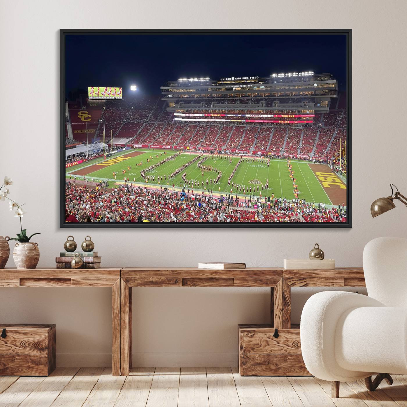 26280-MGV-FC-36X24_Black-The University of Southern California USC Trojans Football Team Print - Los Angeles Memorial Coliseum Stadium Wall Art Canvas Print