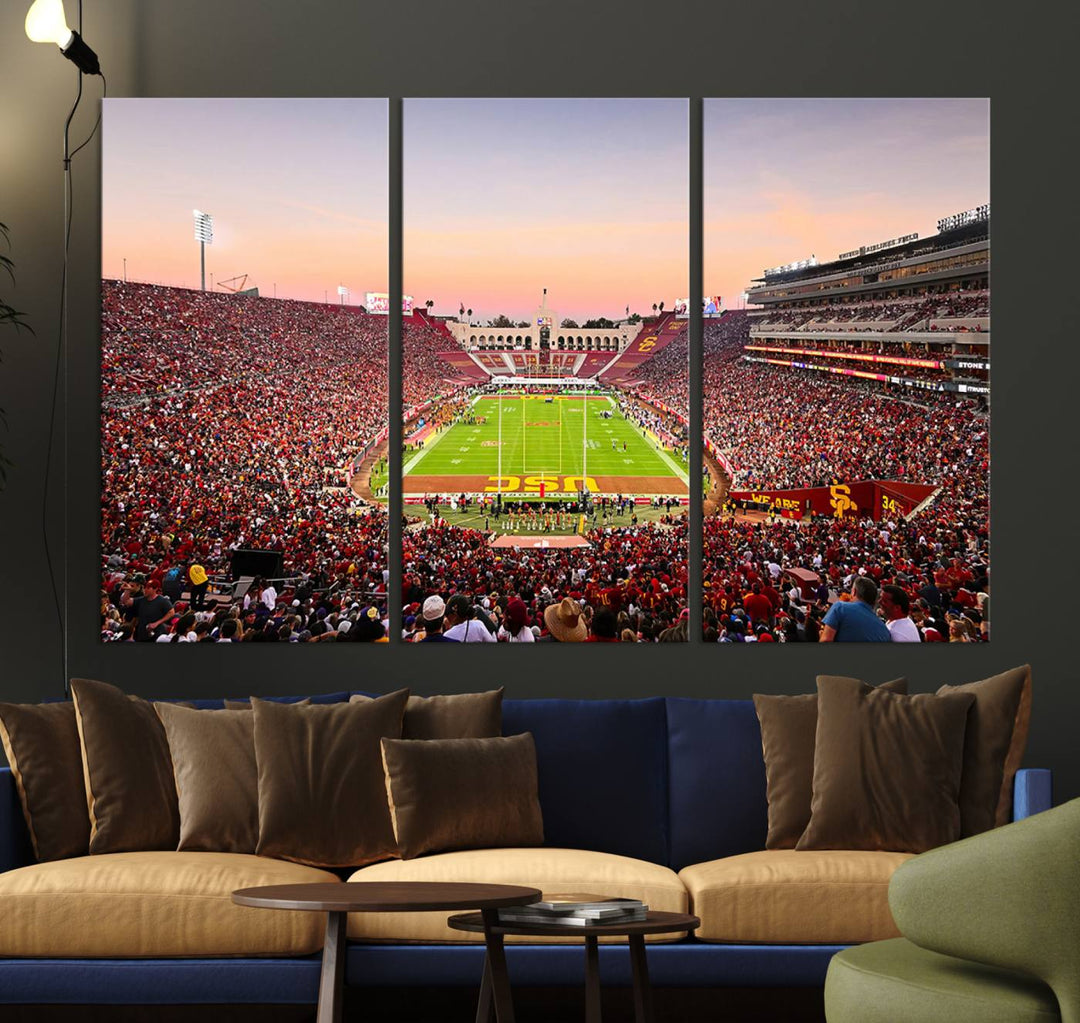 The University of Southern California USC Trojans Football Team Print - Los Angeles Memorial Coliseum Stadium Wall Art Canvas Print