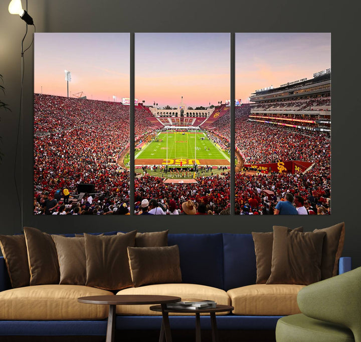 The University of Southern California USC Trojans Football Team Print - Los Angeles Memorial Coliseum Stadium Wall Art Canvas Print