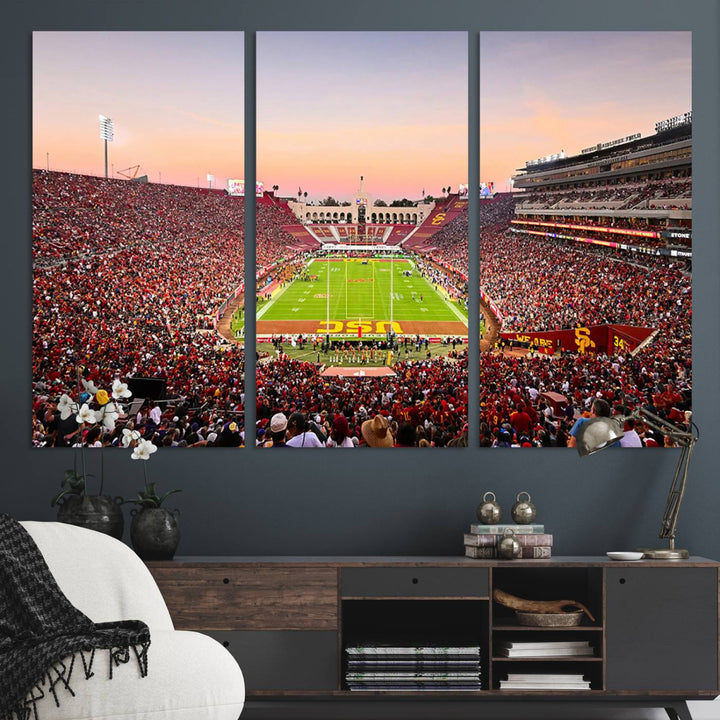 The University of Southern California USC Trojans Football Team Print - Los Angeles Memorial Coliseum Stadium Wall Art Canvas Print