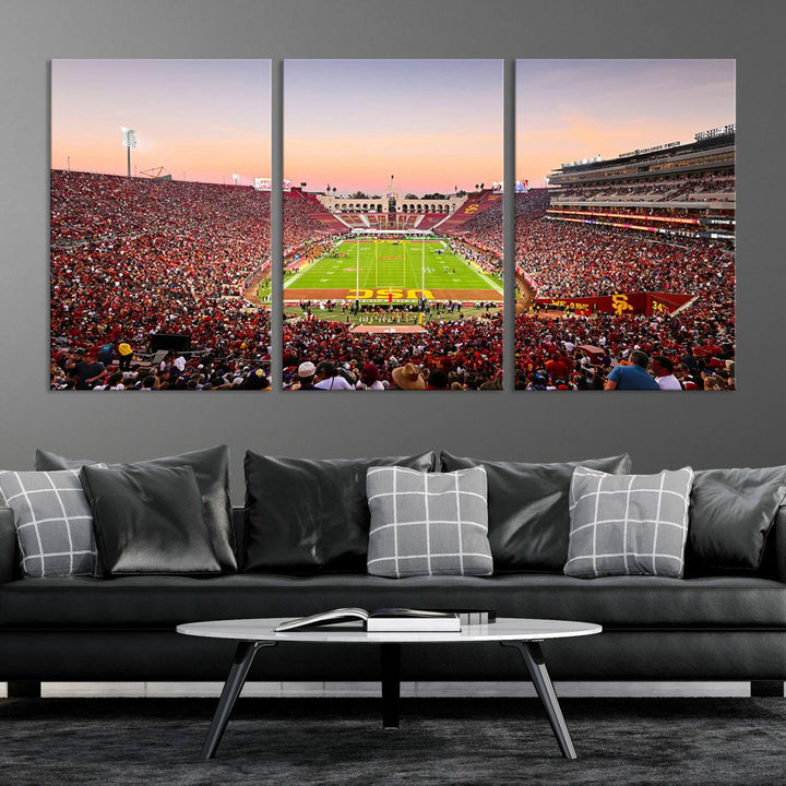 39904-MGV-CV-36X24-The University of Southern California USC Trojans Football Team Print - Los Angeles Memorial Coliseum Stadium Wall Art Canvas Print
