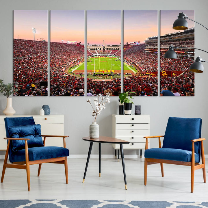 39904-MGV-CV-36X24-The University of Southern California USC Trojans Football Team Print - Los Angeles Memorial Coliseum Stadium Wall Art Canvas Print