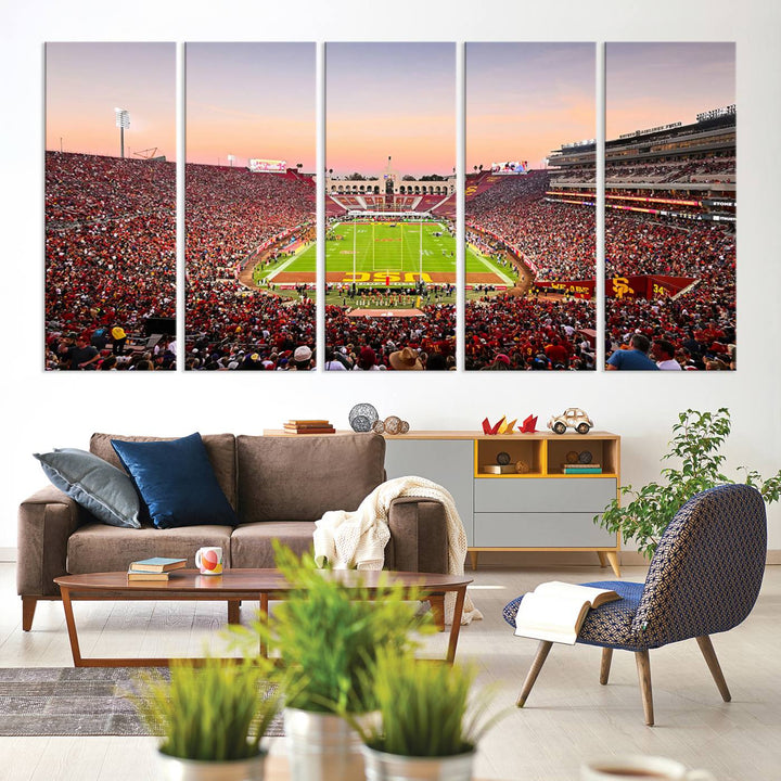 39904-MGV-CV-36X24-The University of Southern California USC Trojans Football Team Print - Los Angeles Memorial Coliseum Stadium Wall Art Canvas Print