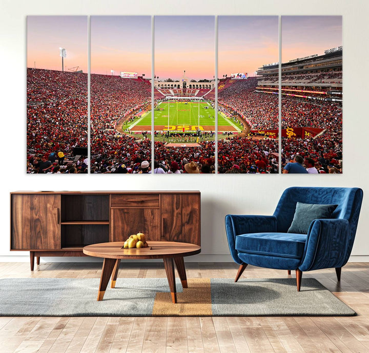 39904-MGV-CV-36X24-The University of Southern California USC Trojans Football Team Print - Los Angeles Memorial Coliseum Stadium Wall Art Canvas Print