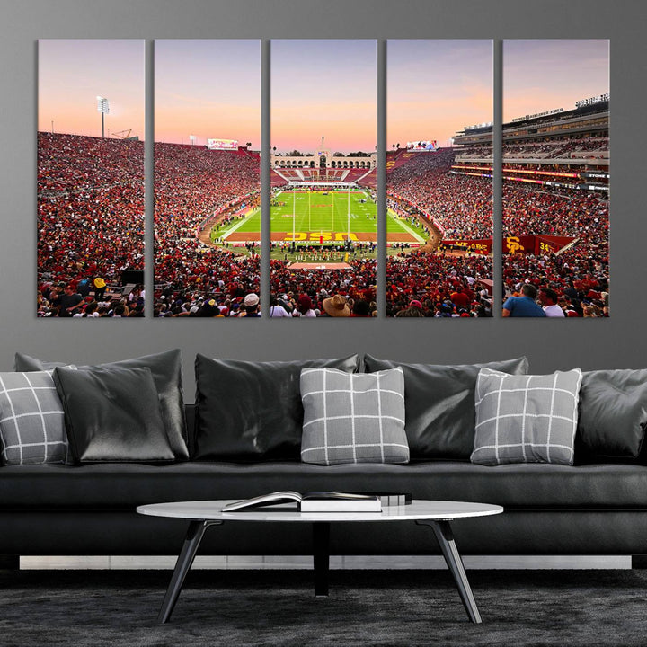 39904-MGV-CV-36X24-The University of Southern California USC Trojans Football Team Print - Los Angeles Memorial Coliseum Stadium Wall Art Canvas Print