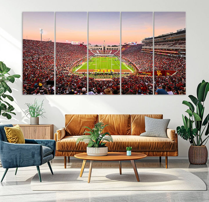 39904-MGV-CV-36X24-The University of Southern California USC Trojans Football Team Print - Los Angeles Memorial Coliseum Stadium Wall Art Canvas Print