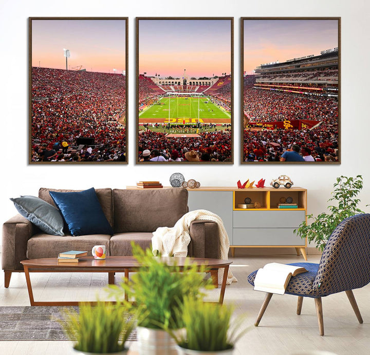 39904-MGV-CV-36X24-The University of Southern California USC Trojans Football Team Print - Los Angeles Memorial Coliseum Stadium Wall Art Canvas Print