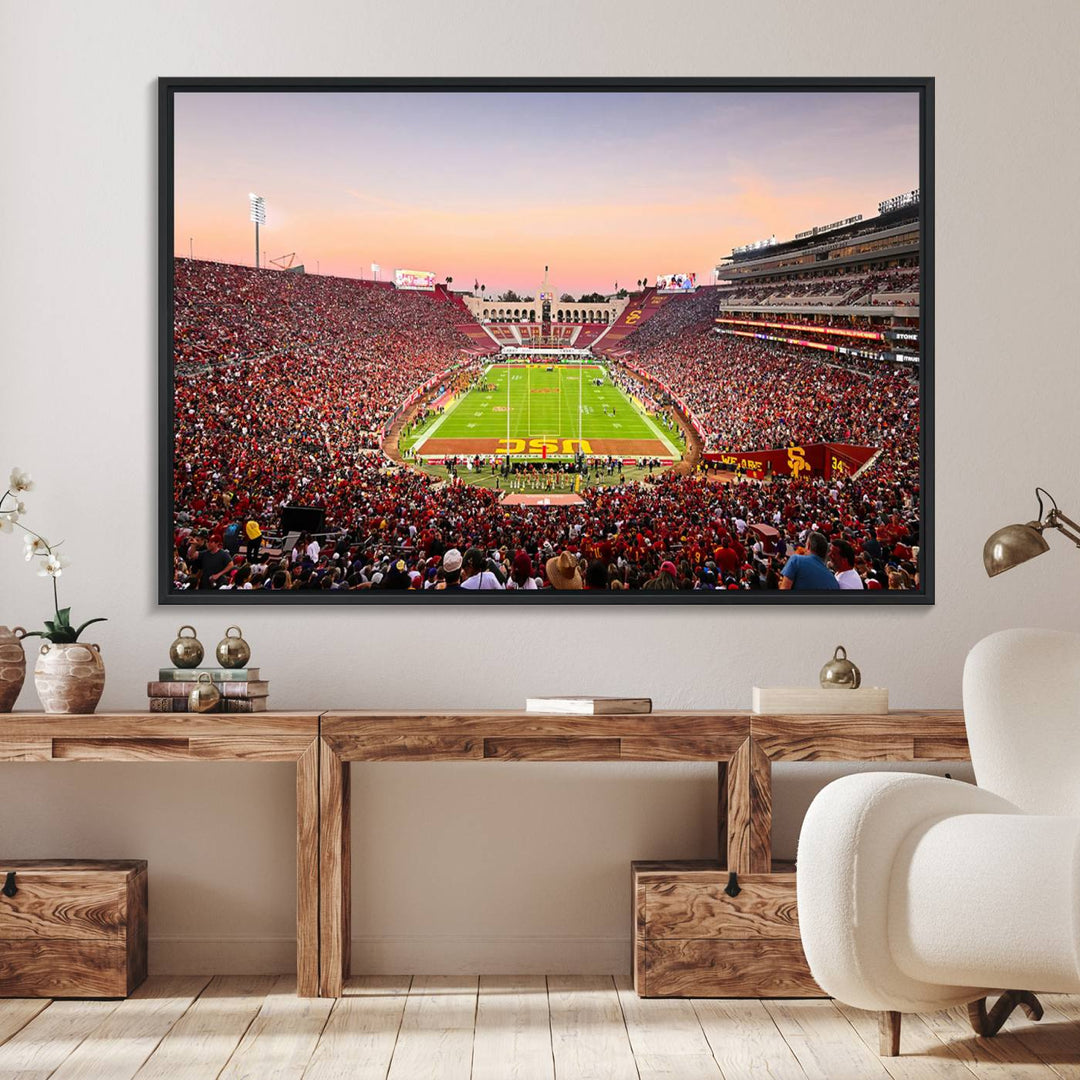 39904-MGV-FC-36X24_Black-The University of Southern California USC Trojans Football Team Print - Los Angeles Memorial Coliseum Stadium Wall Art Canvas Print