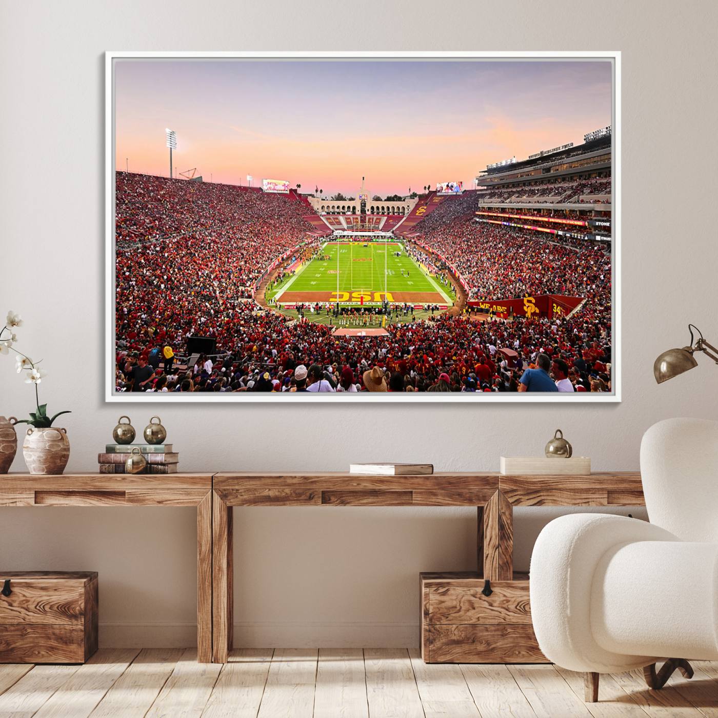 39904-MGV-FC-36X24_White-The University of Southern California USC Trojans Football Team Print - Los Angeles Memorial Coliseum Stadium Wall Art Canvas Print
