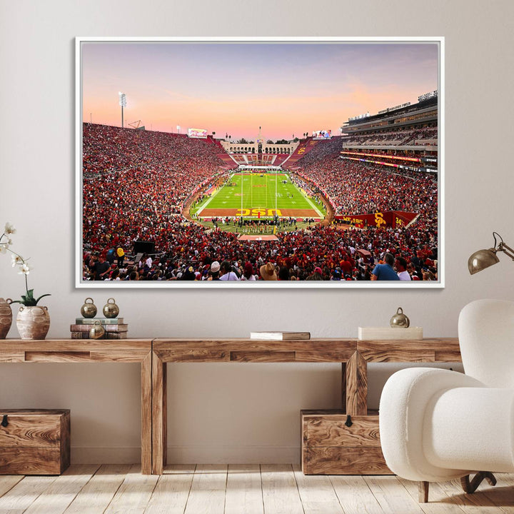 39904-MGV-FC-36X24_White-The University of Southern California USC Trojans Football Team Print - Los Angeles Memorial Coliseum Stadium Wall Art Canvas Print