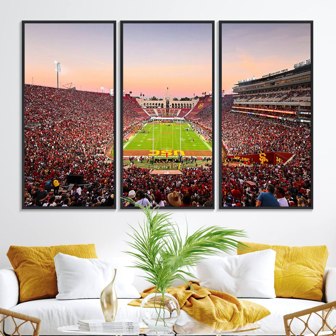 39904-MGV-FC-48X32-3P_Black-The University of Southern California USC Trojans Football Team Print - Los Angeles Memorial Coliseum Stadium Wall Art Canvas Print