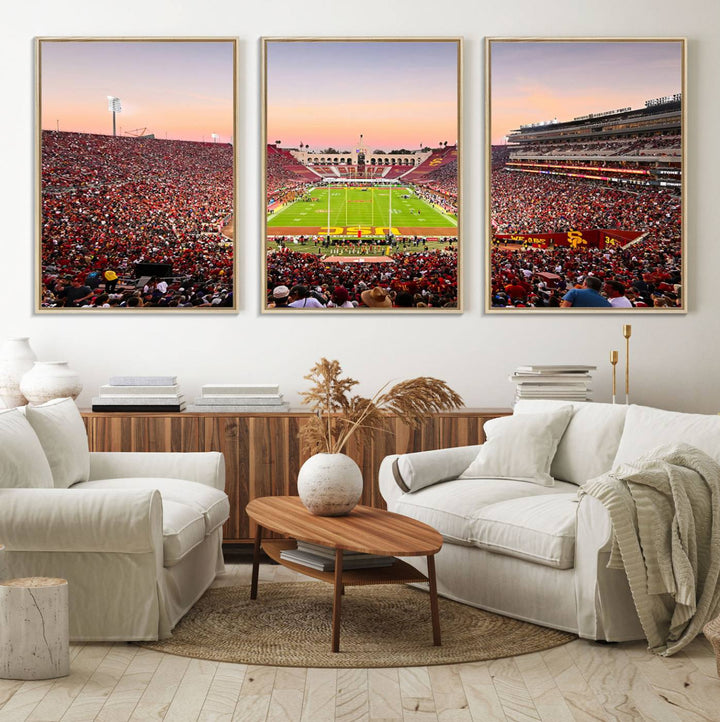 39904-MGV-FC-60X30-3P_Natural-The University of Southern California USC Trojans Football Team Print - Los Angeles Memorial Coliseum Stadium Wall Art Canvas Print