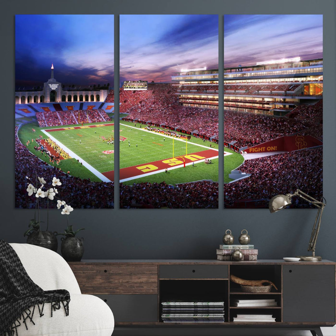 The University of Southern California USC Trojans Football Team Print - Los Angeles Memorial Coliseum Stadium Wall Art Canvas Print