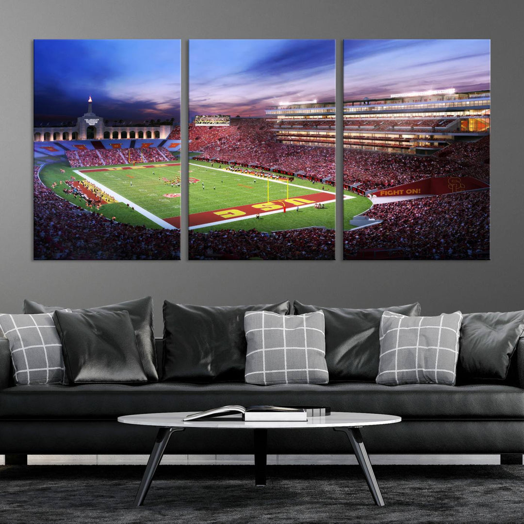 71879-MGV-CV-36X24-The University of Southern California USC Trojans Football Team Print - Los Angeles Memorial Coliseum Stadium Wall Art Canvas Print