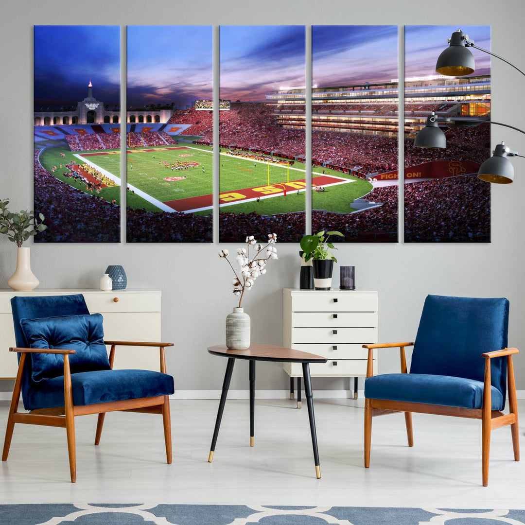 71879-MGV-CV-36X24-The University of Southern California USC Trojans Football Team Print - Los Angeles Memorial Coliseum Stadium Wall Art Canvas Print