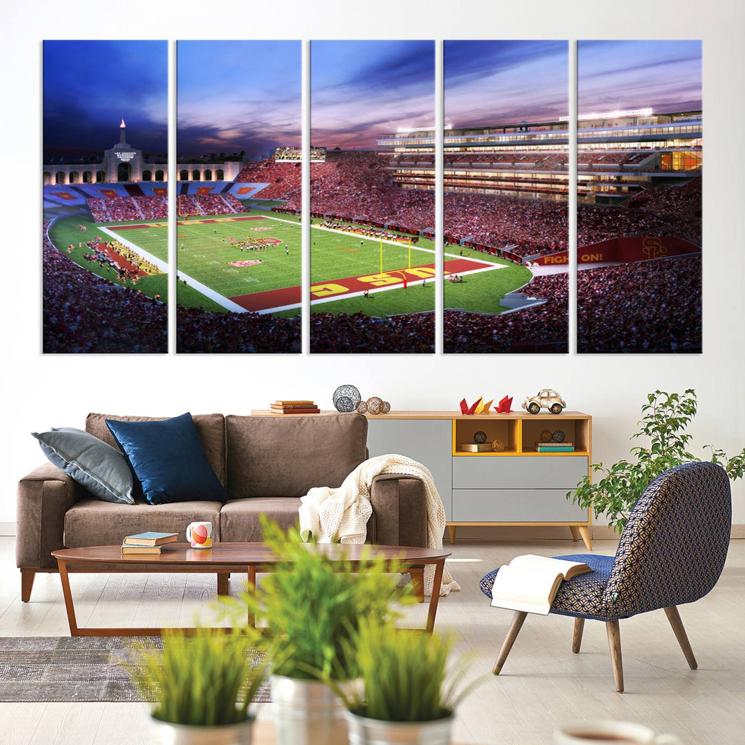 71879-MGV-CV-36X24-The University of Southern California USC Trojans Football Team Print - Los Angeles Memorial Coliseum Stadium Wall Art Canvas Print