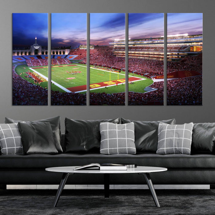 71879-MGV-CV-36X24-The University of Southern California USC Trojans Football Team Print - Los Angeles Memorial Coliseum Stadium Wall Art Canvas Print