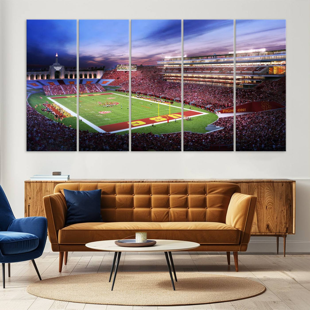 71879-MGV-CV-36X24-The University of Southern California USC Trojans Football Team Print - Los Angeles Memorial Coliseum Stadium Wall Art Canvas Print