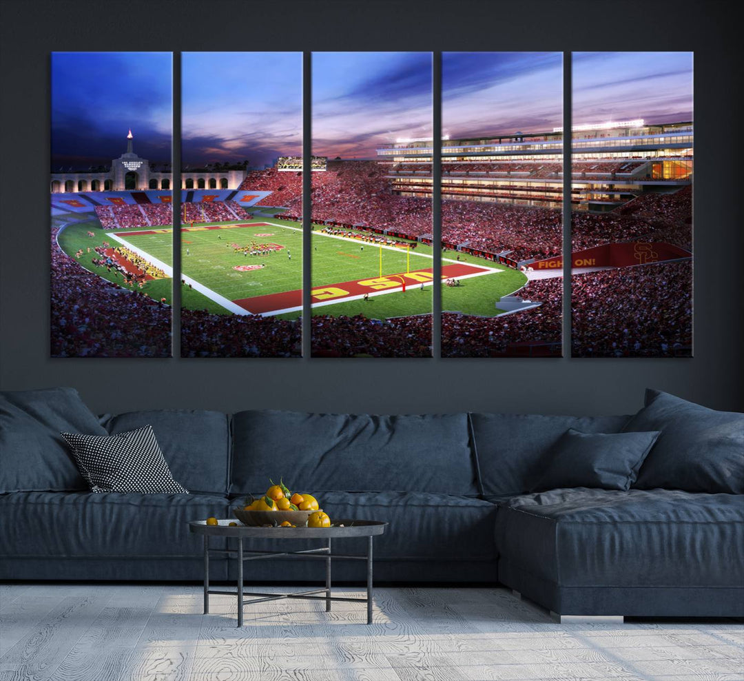 71879-MGV-CV-36X24-The University of Southern California USC Trojans Football Team Print - Los Angeles Memorial Coliseum Stadium Wall Art Canvas Print